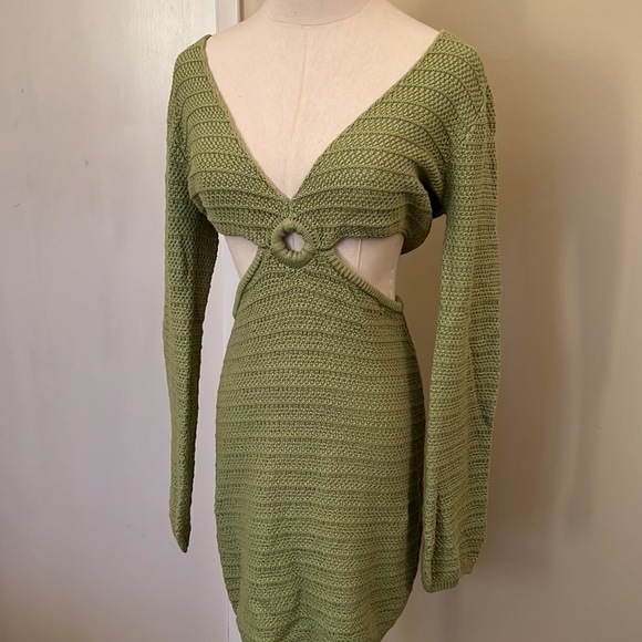 Green Knit Cutout Mini Dress - Picture 4 of 6